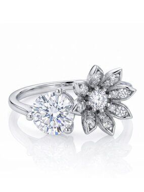 Flower Ring with Round clear gemstone, 925 Sterling Silver